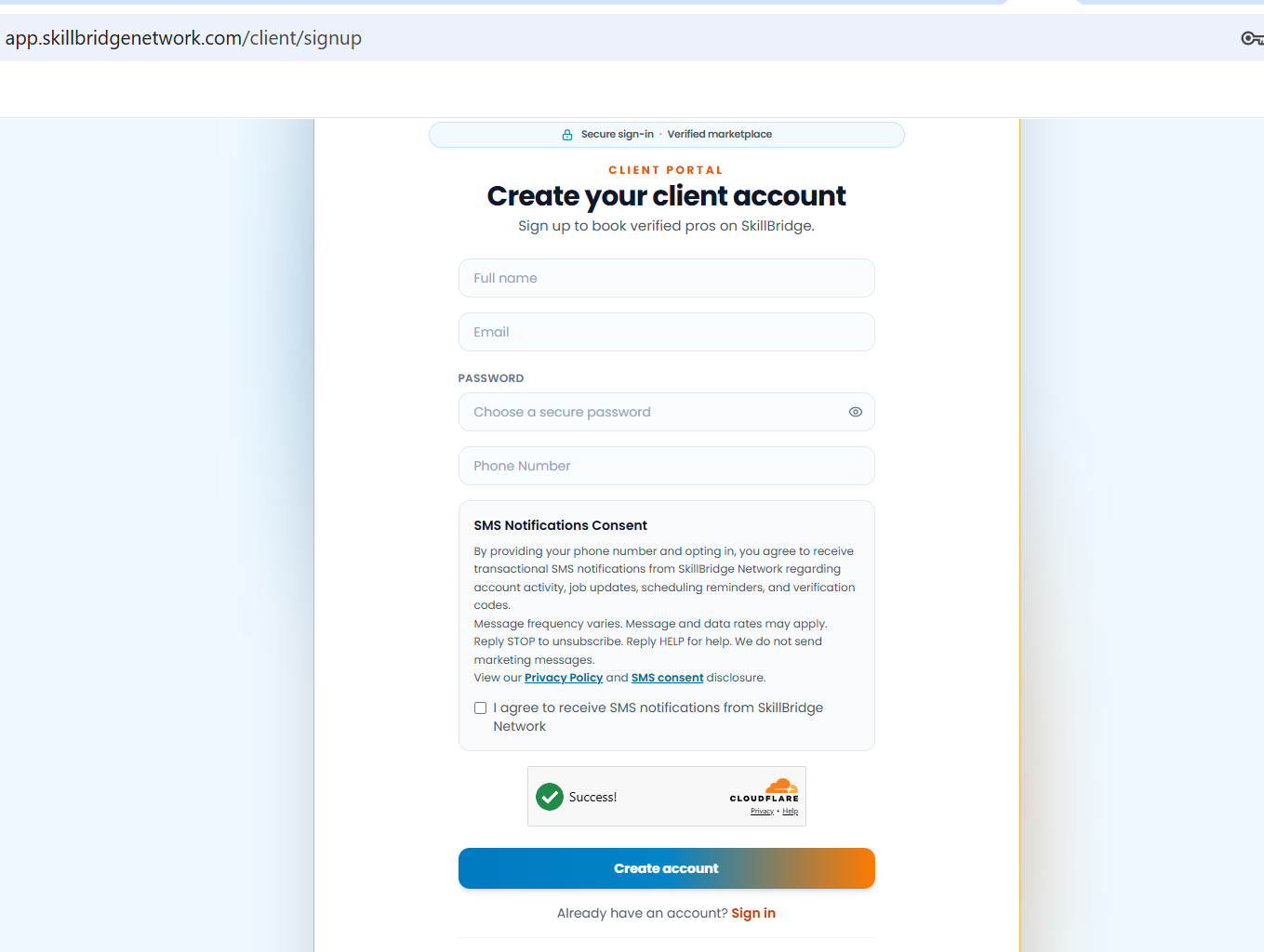 Client Sign Up